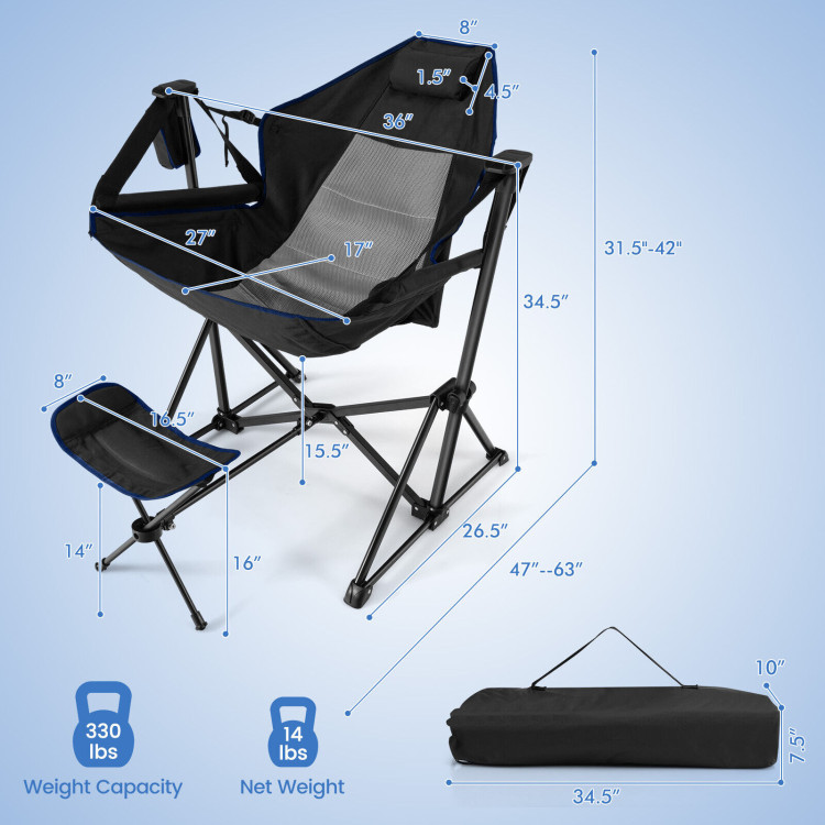 Hammock Camping Chair with Retractable Footrest and Carrying Bag-BlackCostway Gallery View 4 of 10